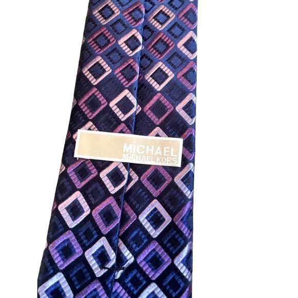 Michael Kors Navy w/ Purple and Lavender Triangles 100% Silk 3.25" Wide - Picture 3 of 3